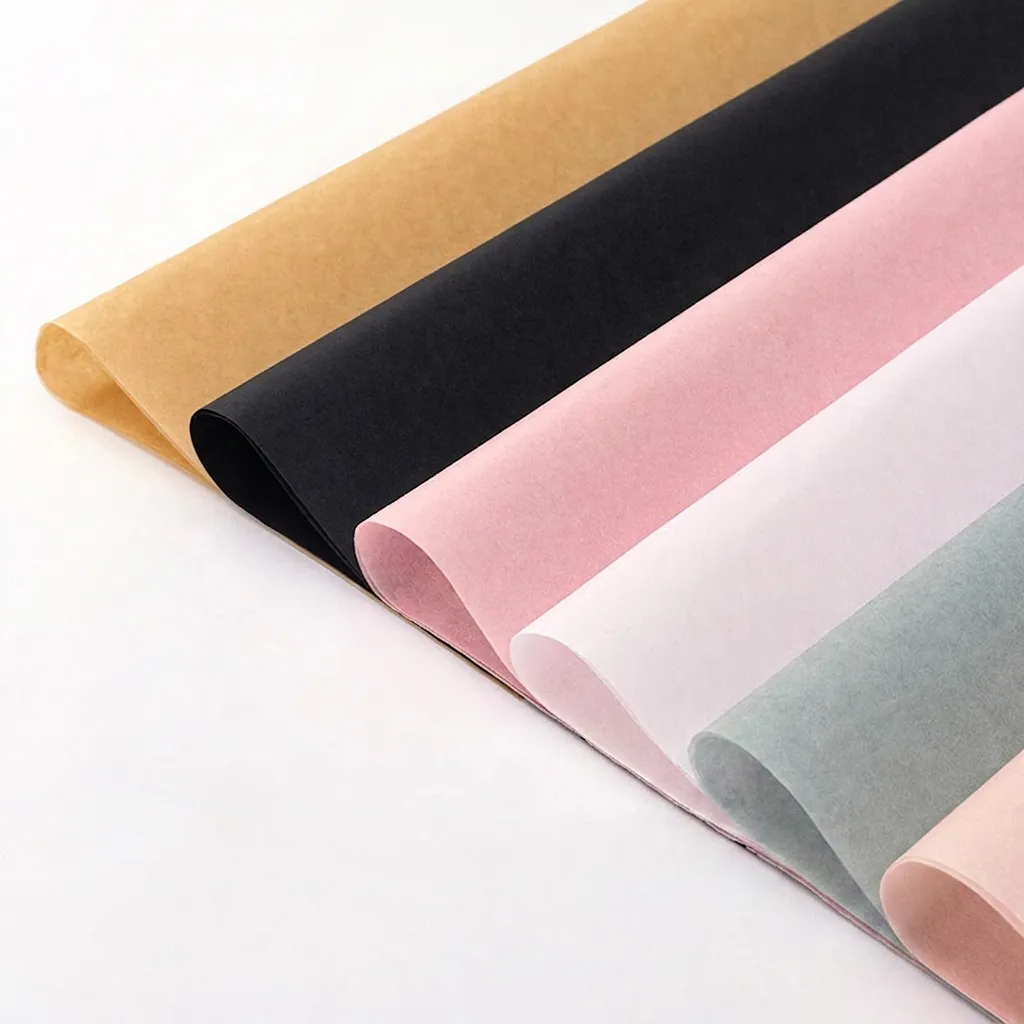 Satin Tissue Wrapping Paper Pearlescent Floral Bow Print For Flower Gift Packaging DIY Craft Semi Transparent Colorful