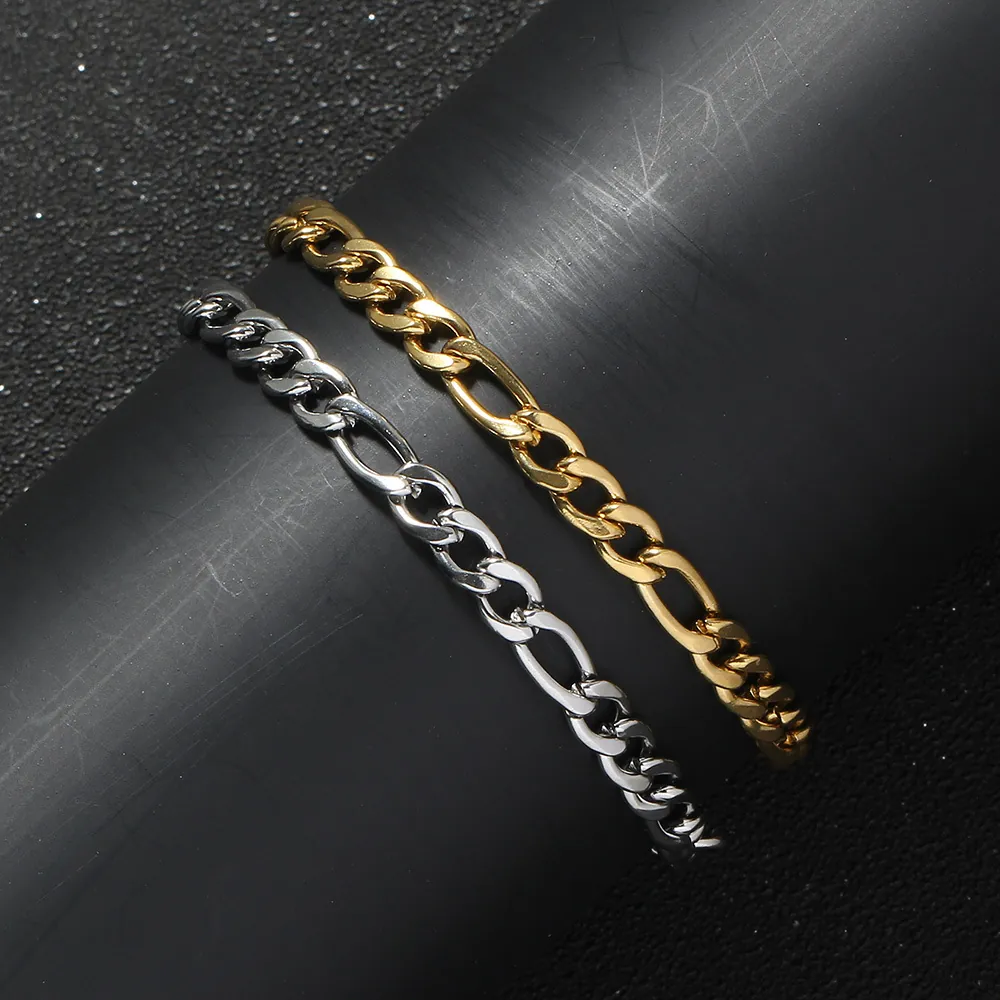 Figaro Link Chain Bracelet Stainless Steel Plated Hip Hop Punk Style Versatile Fashion Jewelry For Men Women