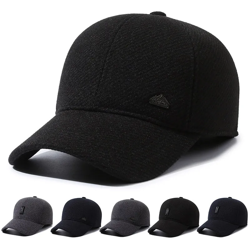 Men's Winter Warm Baseball Cap Woolen Thickened Outdoor Windproof Daily Hat With Ear Flaps Adjustable Size