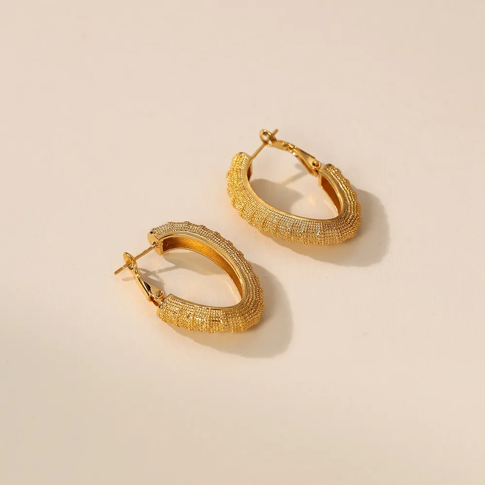 Matte Grainy Hoop Earrings Gold Plated Brass Geometric C Shape Minimalist Women With 925 Sterling Silver Earring Post
