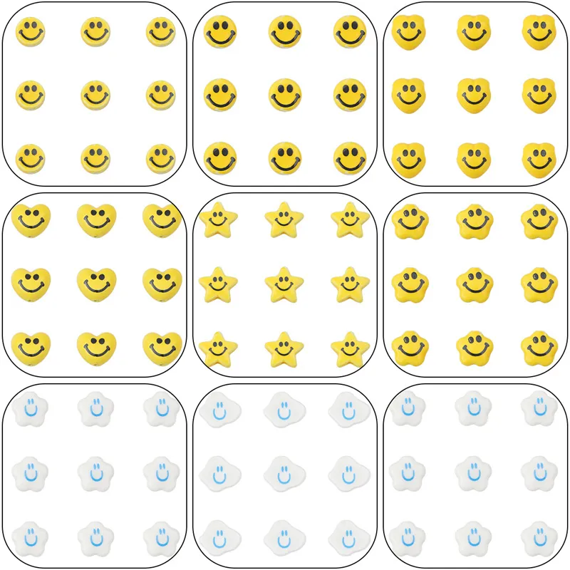 Cute Ceramic Smiley Face Loose Beads Heart Star Flower Cloud Shapes For DIY Jewelry Making Necklaces Phone Straps Cartoon Style