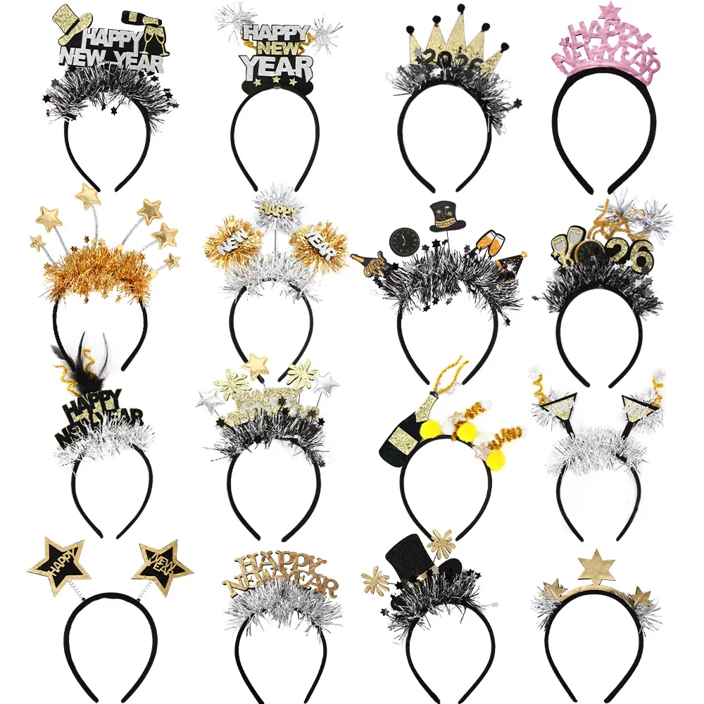 2026 New Year Headband Glitter Stars Tinsel Tassels Happy New Year Party Favors Festive Celebration Hair Accessories