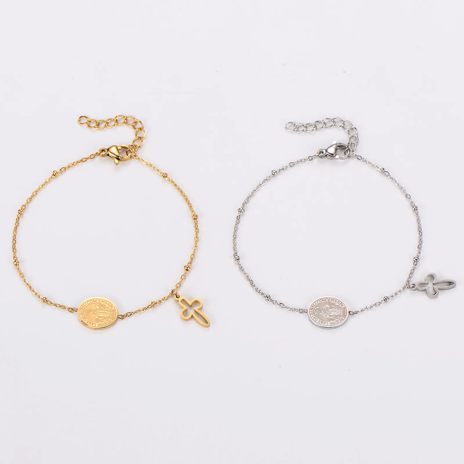 Stainless Steel Religious Bracelet With Miraculous Medal And Cross Pendant Hip Hop Style Jewelry For Men And Women