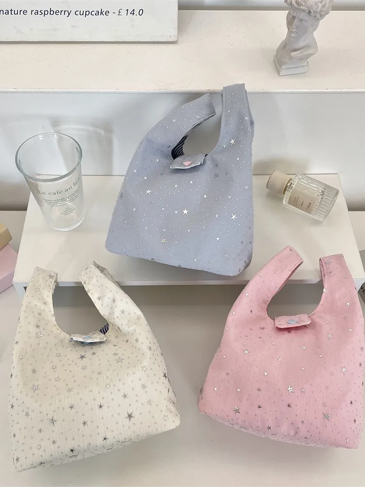 Mini Handtas Ster Pailletten Hartknop Gestreepte Voering Polyester Kleine Tas Dames Zoete Stijl