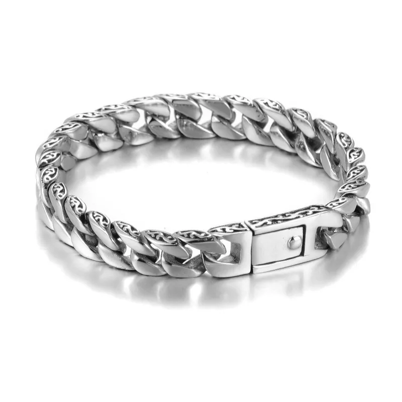 Cuban Chain Bracelet Alloy Engraved Totem Vintage Punk Style Jewelry For Men Boys Fashion Hip Hop