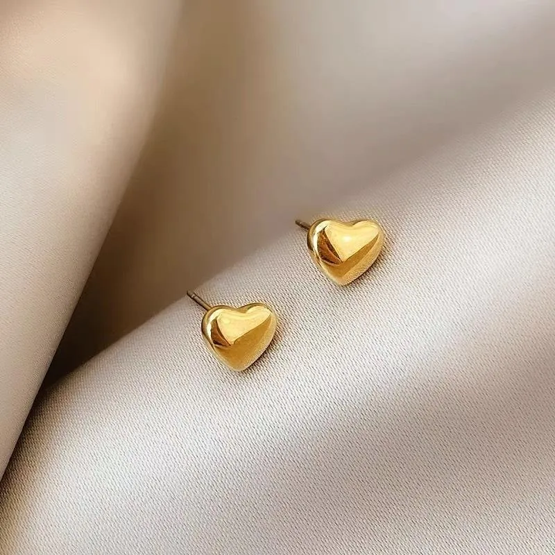 Minimalist Heart Stud Earrings Polished Titanium Steel Cute Small Elegant Jewelry For Women Girls