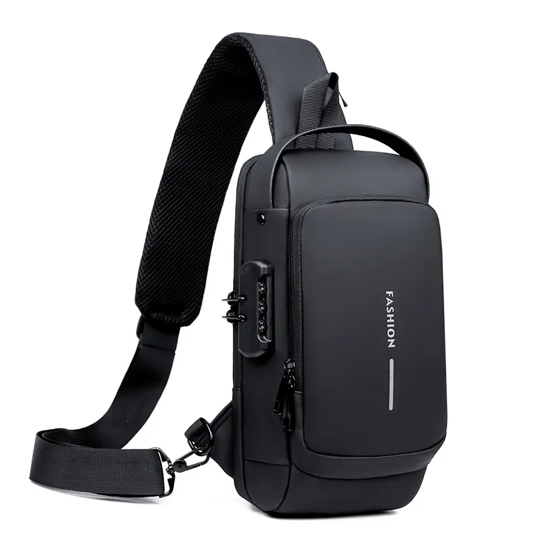Men Sling Bag Waterproof Oxford Chest Pack USB Charging Port Anti-theft Password Lock Crossbody Bag For Travel Daily