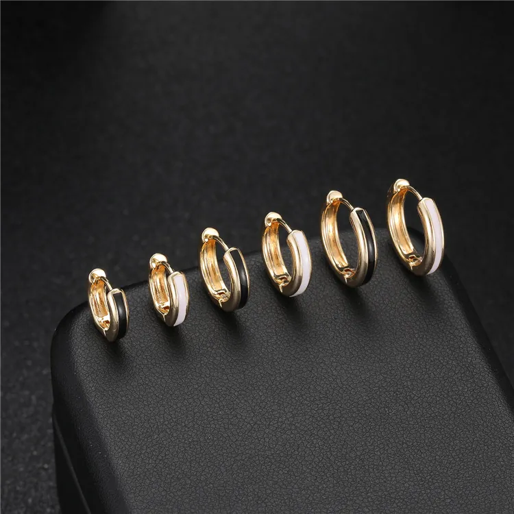 Minimalist Copper Hoop Earrings 14K Gold Plated Enamel Drip Oil Round Buckle Earrings For Women Fashion Jewelry Accessory