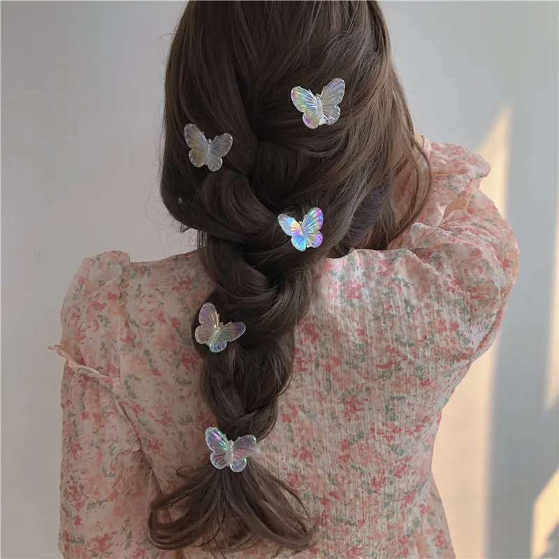 Pinces À Cheveux Papillon Acrylique Colorées Holographiques Petites Pinces Latérales Style Coréen Doux Femmes Filles