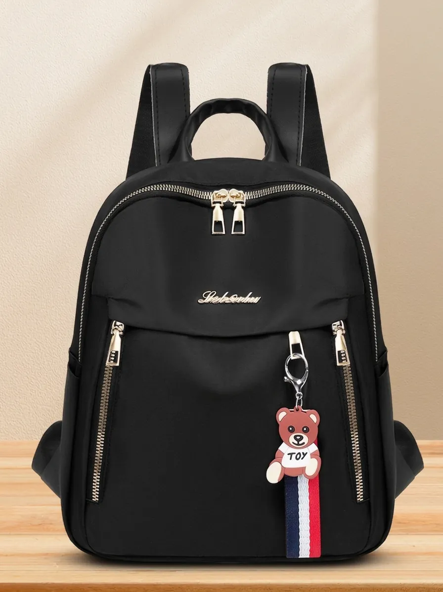 Women Fashion Backpack Oxford Cloth Nylon Waterproof Large Capacity Travel Bag With Bear Keychain Korean Trendy School