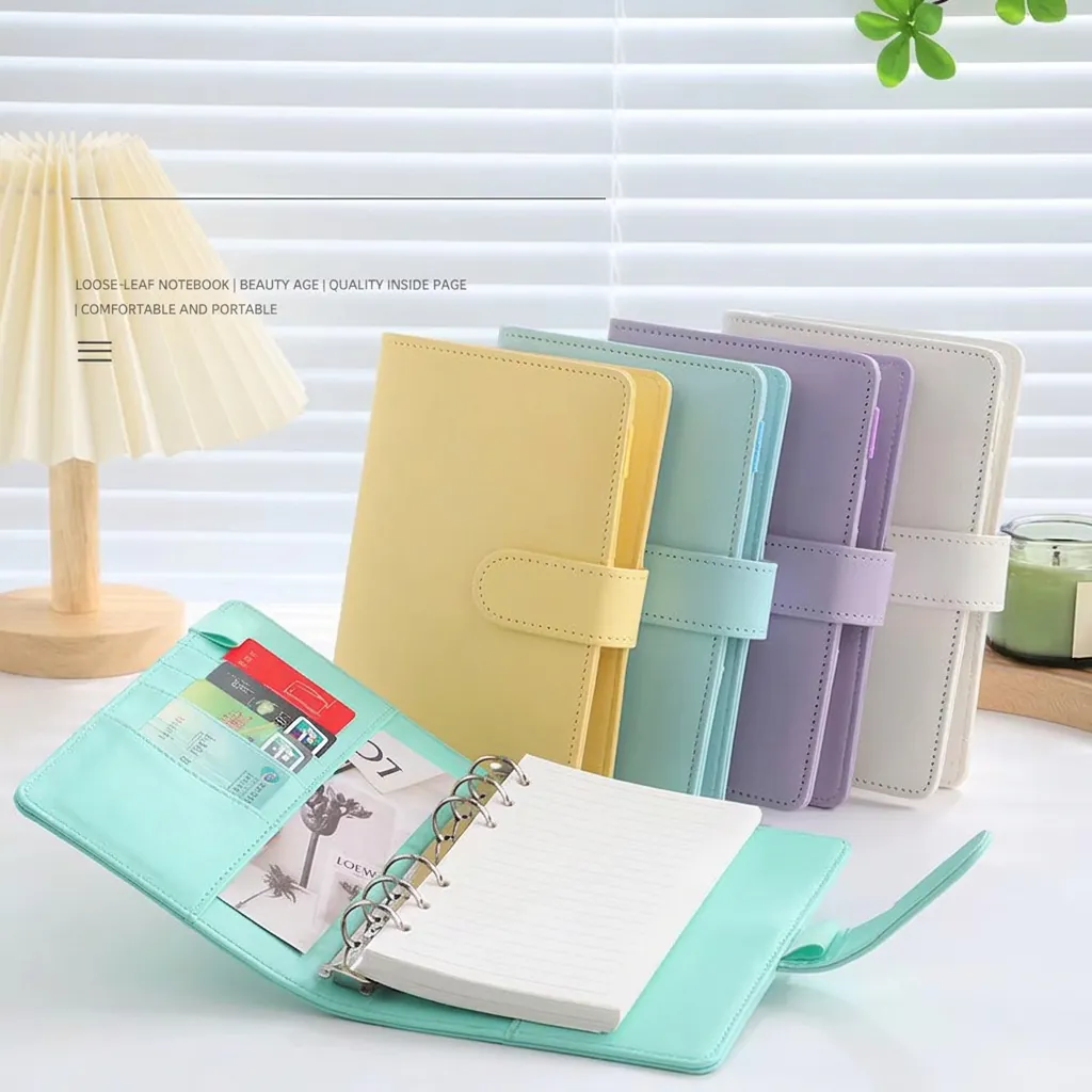 Macaron PU Leather Loose Leaf Binder Notebook Budget Planner Journal Office Supplies With Metal Binder