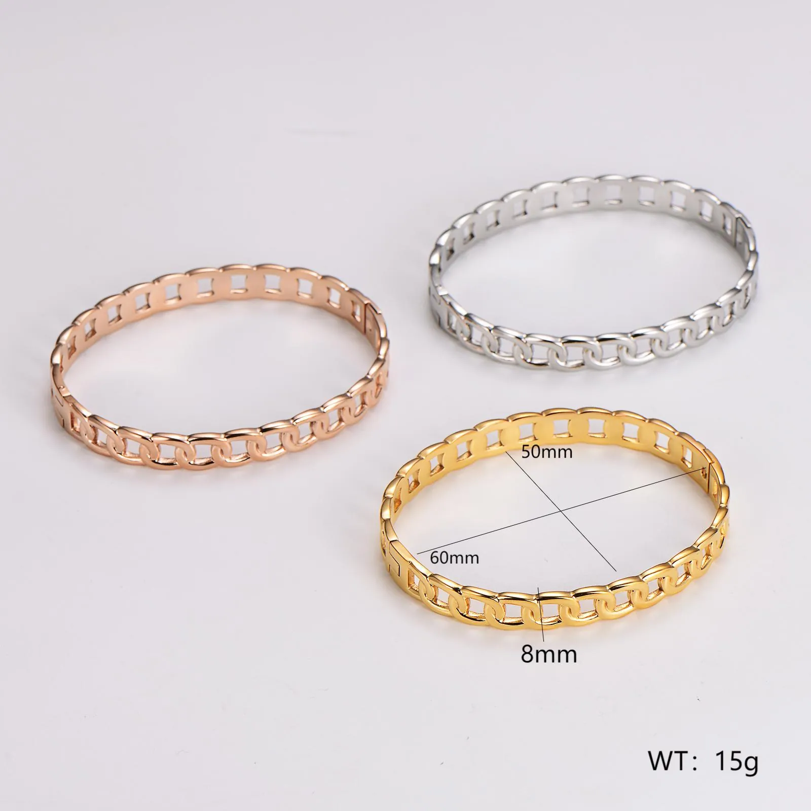 Hollow Chain Link Bangle 304 Stainless Steel Gold Plated Fashion Jewelry For Women Elegant Commuter Style Bracelet