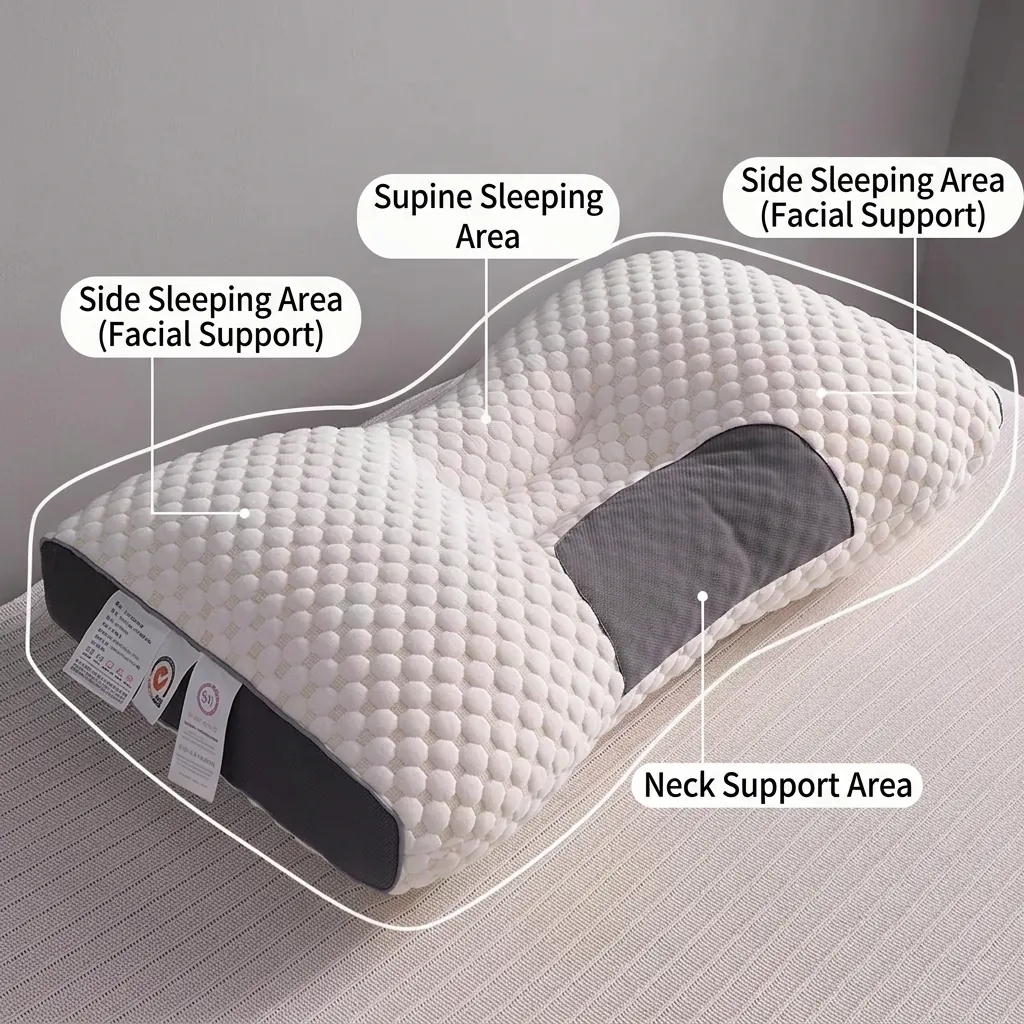 Ergonomic Neck Support Pillow Knitted Breathable Fabric Washable Functional Zoning Side Back Sleepers High Elasticity