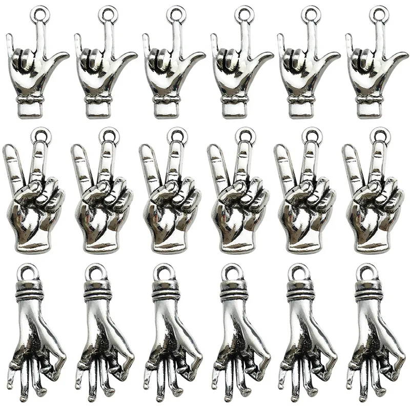Hand Gesture Charms Antique Silver Alloy DIY Jewelry Making Pendants For Necklace Bracelet OK Victory I Love You Sign