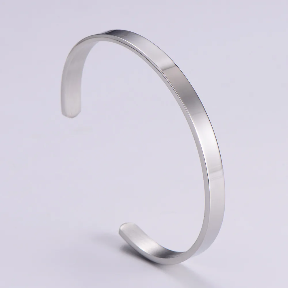 Minimalist Stainless Steel Cuff Bracelet Simple C Shaped Open Adjustable Polished Bangle Jewelry For Men Women