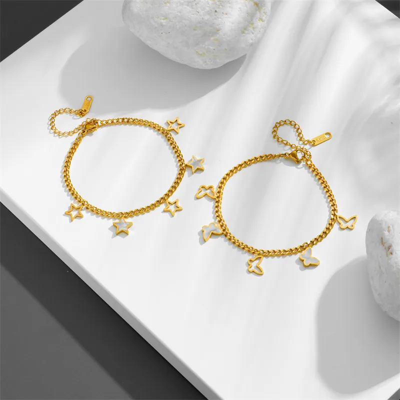 Bracelet Stainless Steel Mother Of Artificial Pearl Butterfly Star Pendant Gold Plated Adjustable Jewelry Women Gift
