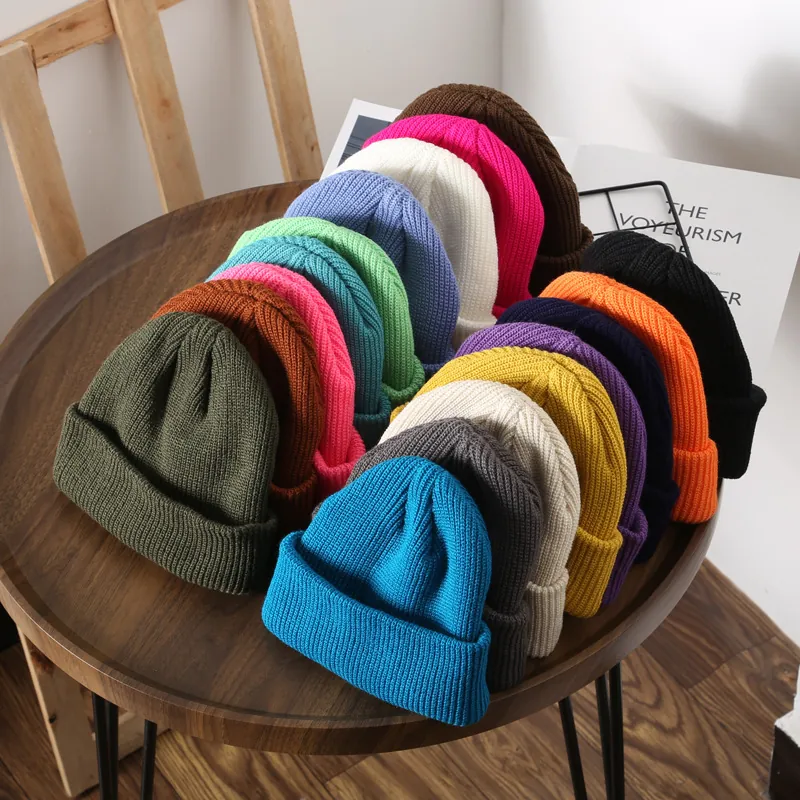 Solid Color Knit Beanie Hat Acrylic Ribbed Winter Warm Cuffed Skull Cap For Men Women Casual Outdoor