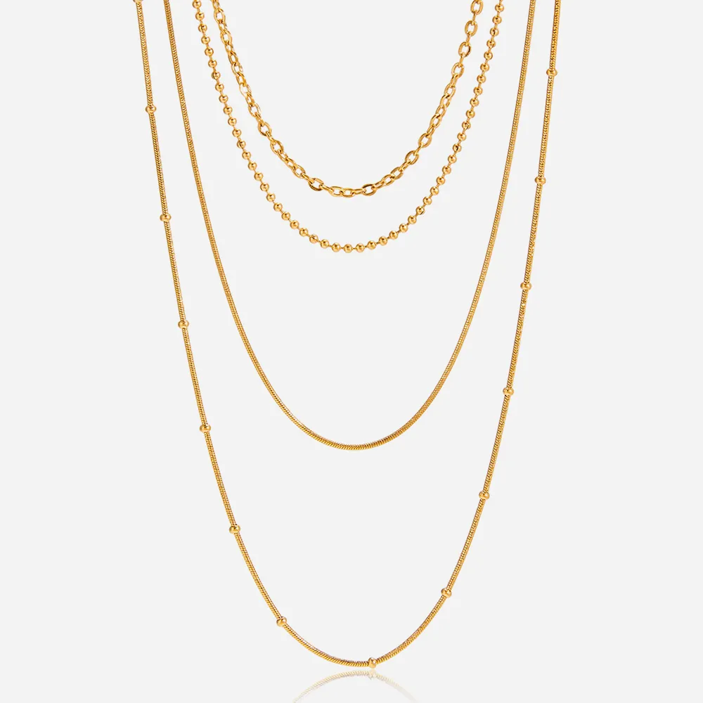 Ensemble de Colliers Multicouches en Acier Inoxydable Plaqué Or 18K pour Femme Imperméable Minimaliste Collier à Mailles de Perles