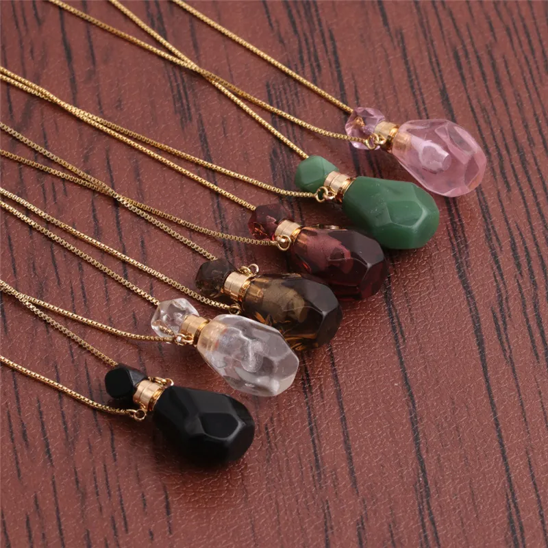 Vintage Flame Shape Perfume Bottle Pendant Necklace Alloy Glass Essential Oil Diffuser Vial Jewelry For Women Unisex