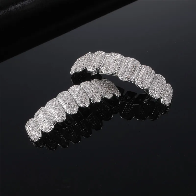 Hip Hop Iced Out Teeth Grillz Copper Rhinestone Gold Silver Plated Top And Bottom For Men Women Party Jewelry