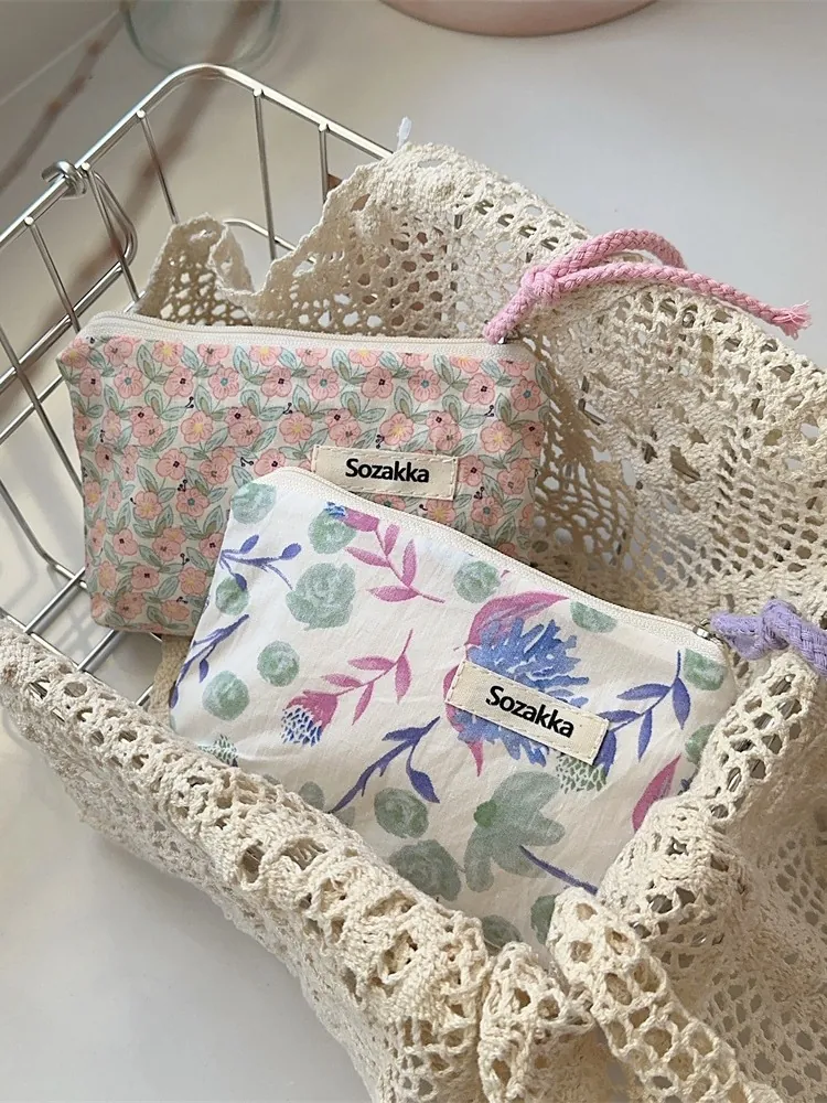 Trousse Per Cosmetici In Tela Floreale Mini Pochette Trucco Cerniera Portamonete Organizzatore Da Viaggio Donna
