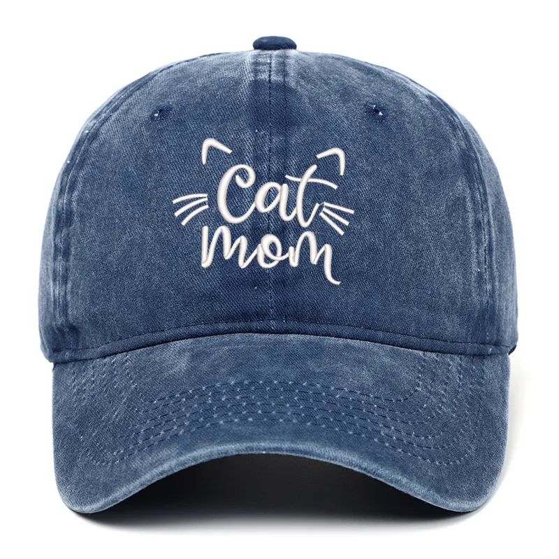 Baseball Cap Washed Cotton Embroidered Cat Mom Pattern Vintage Adjustable Dad Hat Casual Outdoor Sun Hat