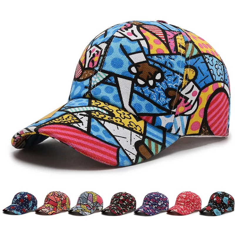 Unisex Graffiti Pop Art Bedruckte Baseballkappe Mode Cartoon Lippe Blumenmuster Segeltuch Sonnenhut Für Herren Damen Streetwear