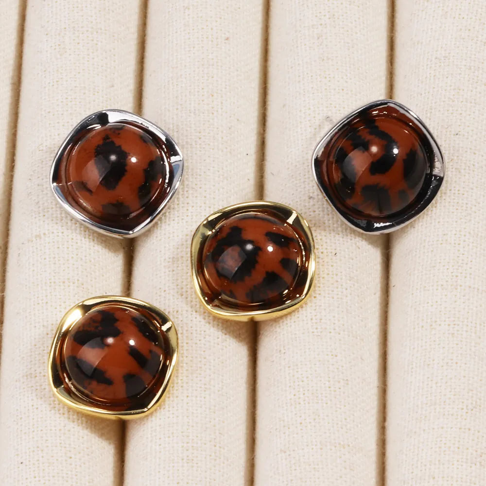 Vintage Leopard Print Schildpatt Stecker Ohrringe Kupfer Gold Silber Plattiert Geometrisch Quadratisch Rund Damen