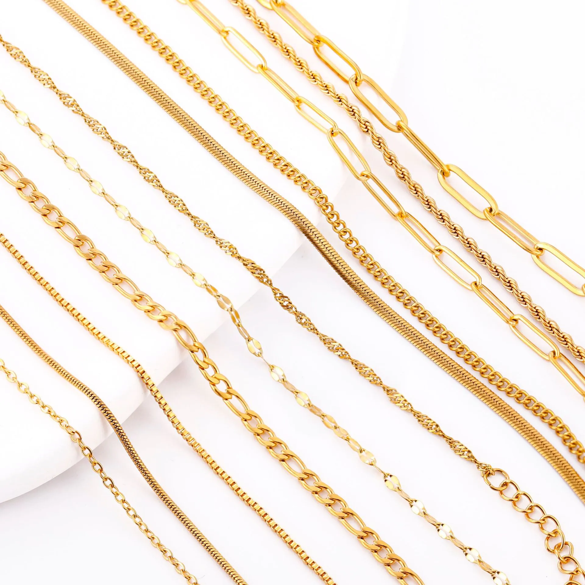 DIY Necklace Chains 304 Stainless Steel 18K Gold Plated Vacuum Plating Jewelry Making Findings Figaro Snake Box Styles