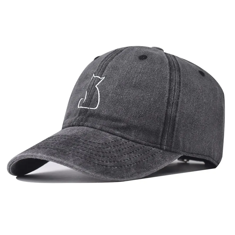Baseballkappe Aus Gewaschener Baumwolle Mit Katzenstickerei Distressed Vintage Verstellbar Sonnenschutz