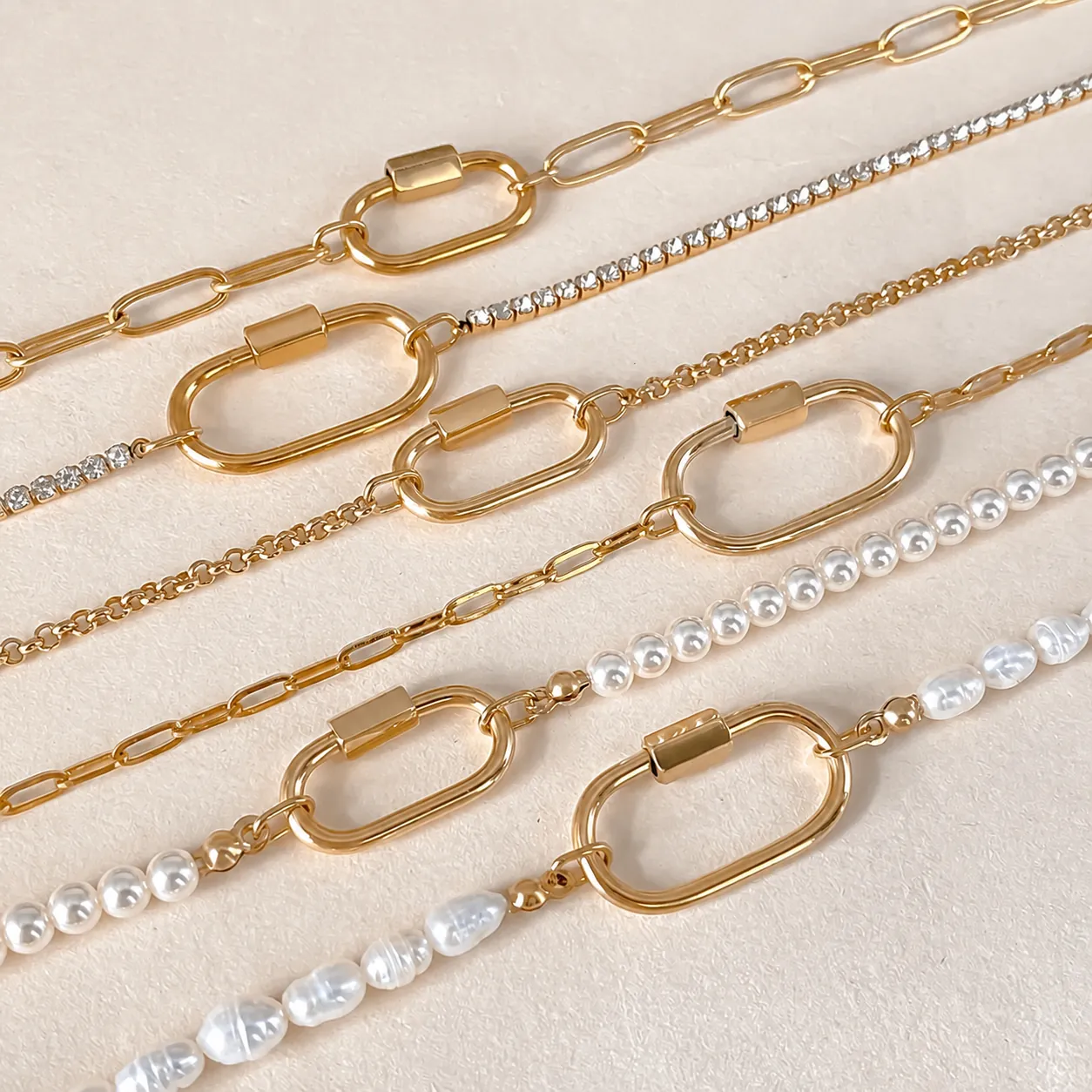 Stainless Steel Necklace With Oval Carabiner Clasp DIY Pendant For Women Gold Silver Plated Artificial Pearl Rhinestone Paperclip Chain Fashion Jewelry Gift
