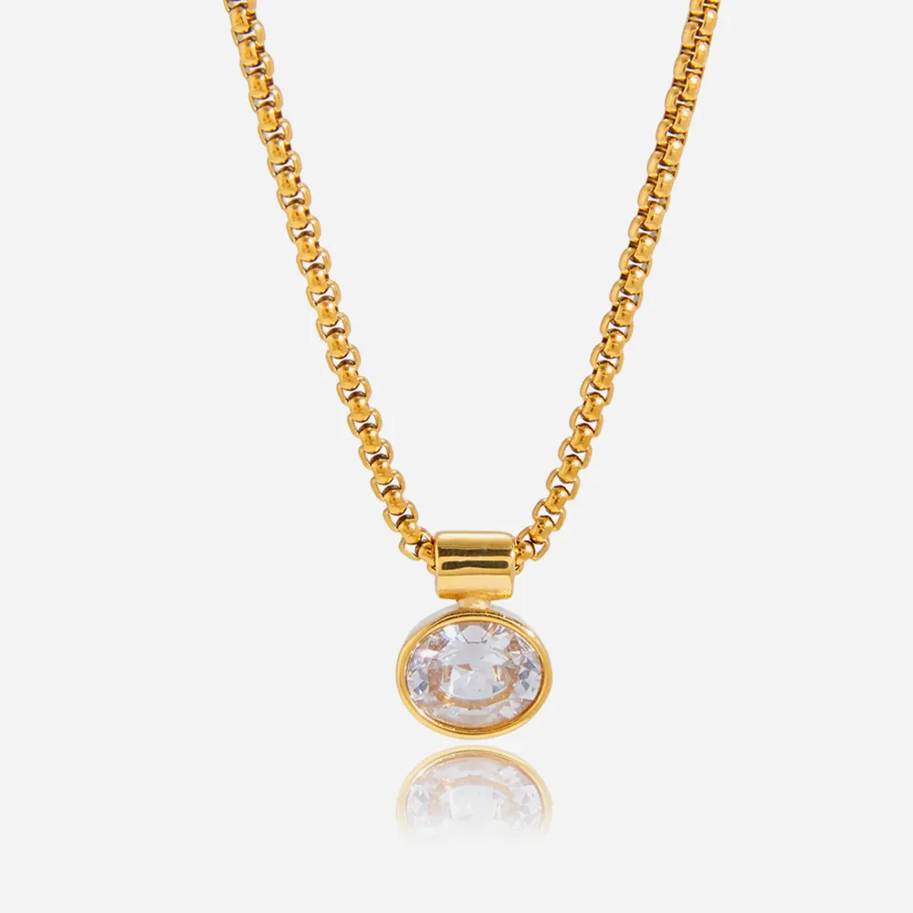 Élégant Collier en Acier Inoxydable Plaqué Or 18K Avec Pendentif en Zirconium Rond et Chaîne Box Pour Femme Bijoux Minimalistes