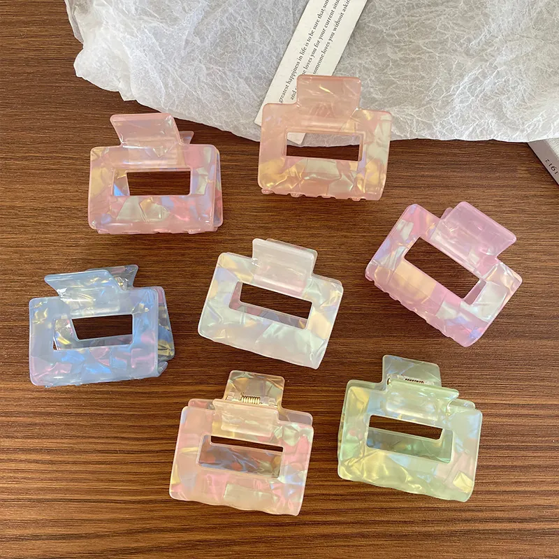 Rectangular Hair Claw Clip Iridescent Acetate Pearlescent Marble Texture Hollow Out Hair Accessories For Women