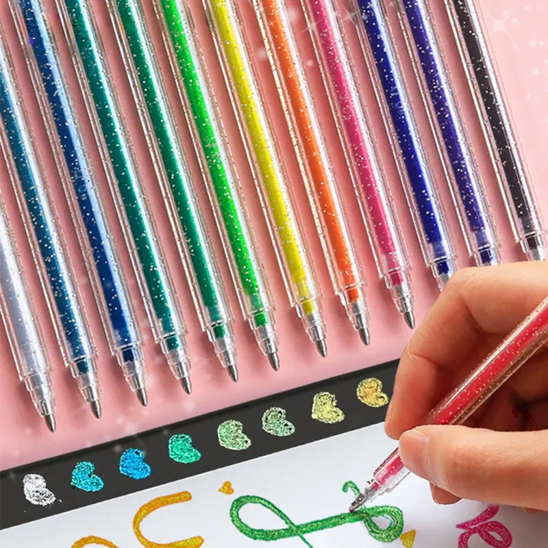 Glitter Gel Pens Metallic Shimmer Ink For Journaling Drawing Supplies Bullet Tip DIY Stationery For Students