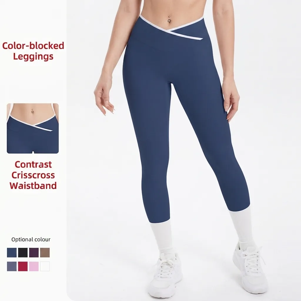 Pantalon de Yoga Croisé à Taille Haute pour Femmes Leggings de Fitness Effet Push Up Sport