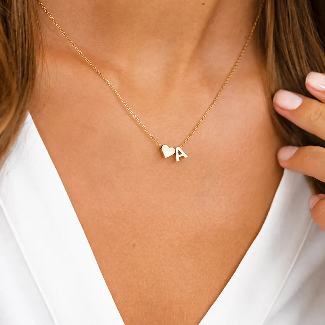 Stainless Steel 3D Heart Alphabet Letter Pendant Necklace For Women Elegant INS Style Name Jewelry Gift Non-Fading