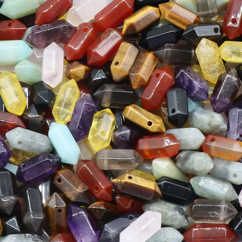 Ciondoli In Pietra Di Cristallo Naturale Pilastro Esagonale A Doppia Punta Perforato Accessori Per Creazione Gioielli DIY Per Collane