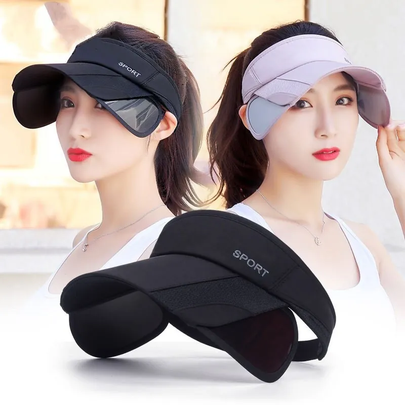 Women Outdoor Sport Sun Visor Retractable Brim Empty Top Hat Adjustable Summer UV Protection Cycling Running Beach Cap