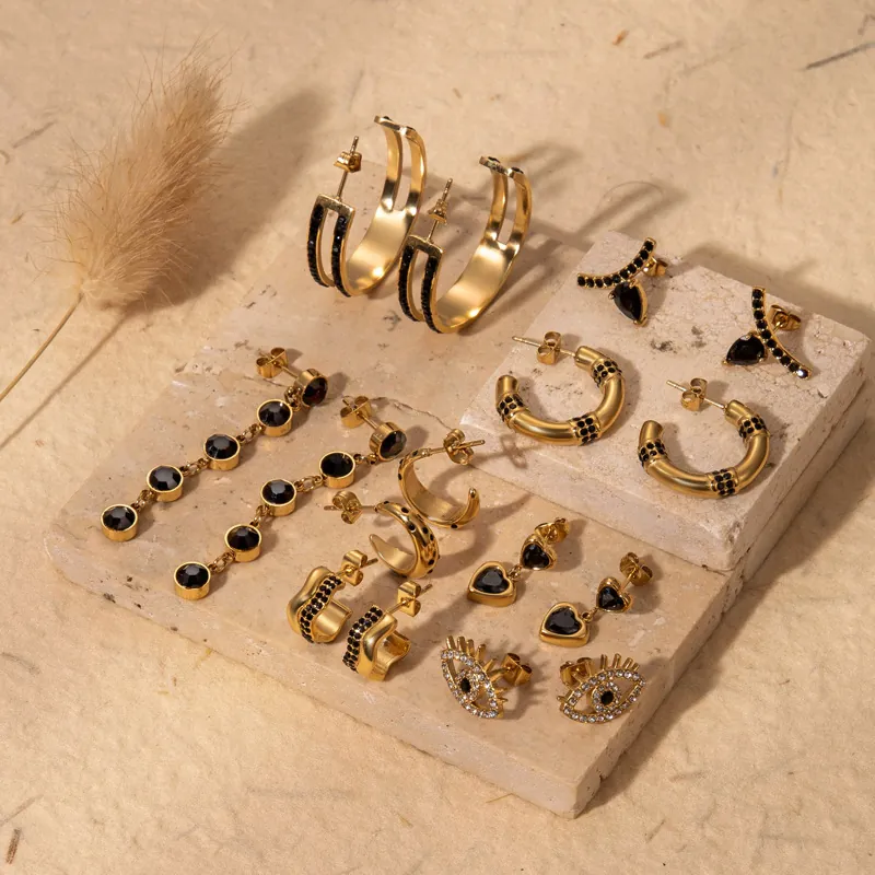 Boucles D'Oreilles C Coeur Oeil Maléfique Acier Inoxydable Micro Pavé Zircon Noir Bijoux De Mode Luxe Pour Femmes