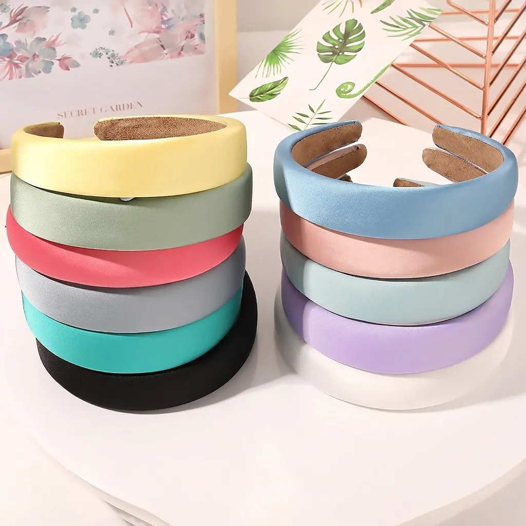 Padded Headband Satin Fabric Thick Sponge Non Slip Solid Color Wide Hair Hoop Retro Elegant For Women Girls