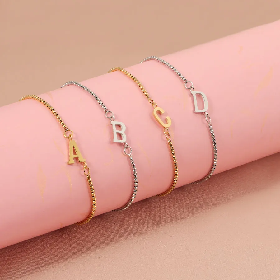 Letter Pendant Bracelet 304 Stainless Steel Adjustable Box Chain Minimalist Fashion Style For Women Men