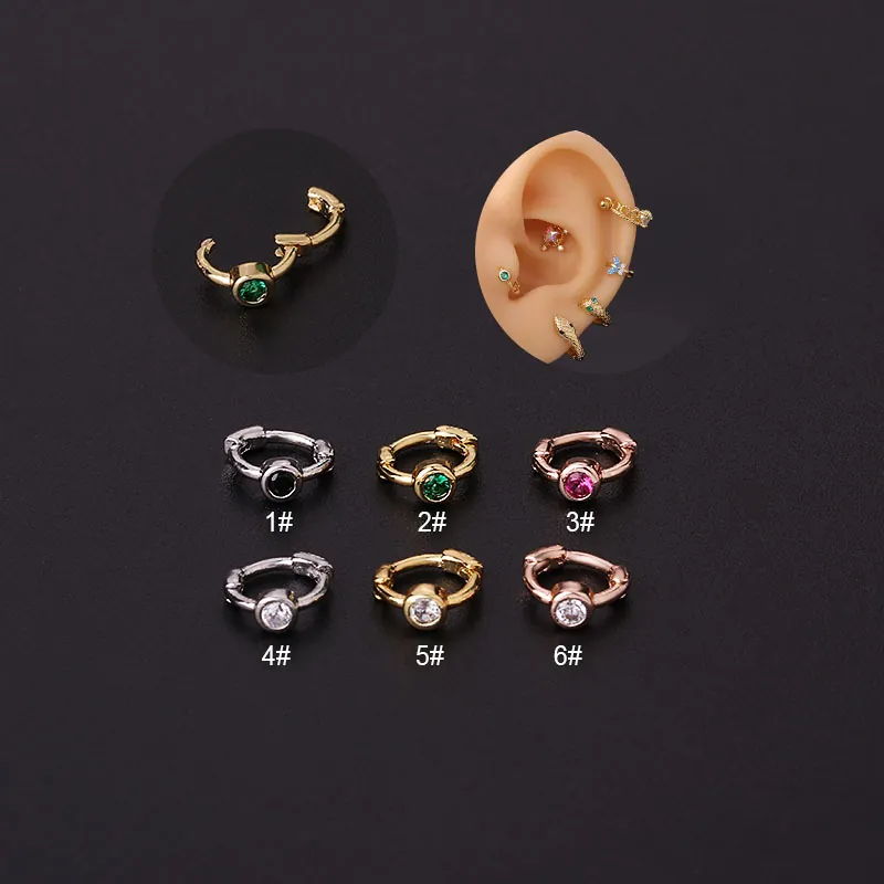 Mini Orecchino Cartilagine Con Zirconi Colorati Cerchio In Rame Piercing Per Donna Gioiello Stile Elegante E Minimalista