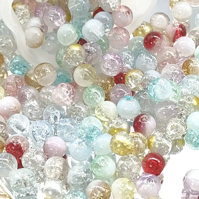Cracked Glass Beads Round Loose Spacers Ice Crackle DIY Jewelry Making For Bracelets Necklaces Multi Color Gradient