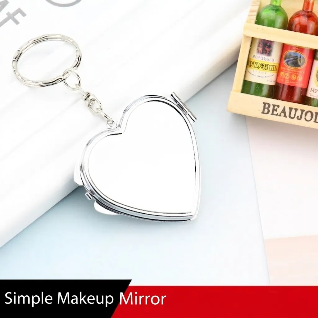 Mini Makeup Mirror Keychain Portable Metal Silver Glass Double Sided Folding Pocket Mirror Travel Gift Accessories