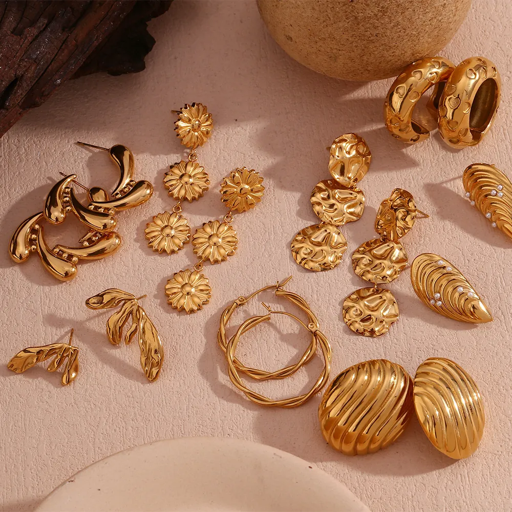 Retro Geometrische Ohrringe 18K Vergoldet 316L Edelstahl Künstliche Perle Muschel Zirkonia Wasserdicht Hypoallergen Damen