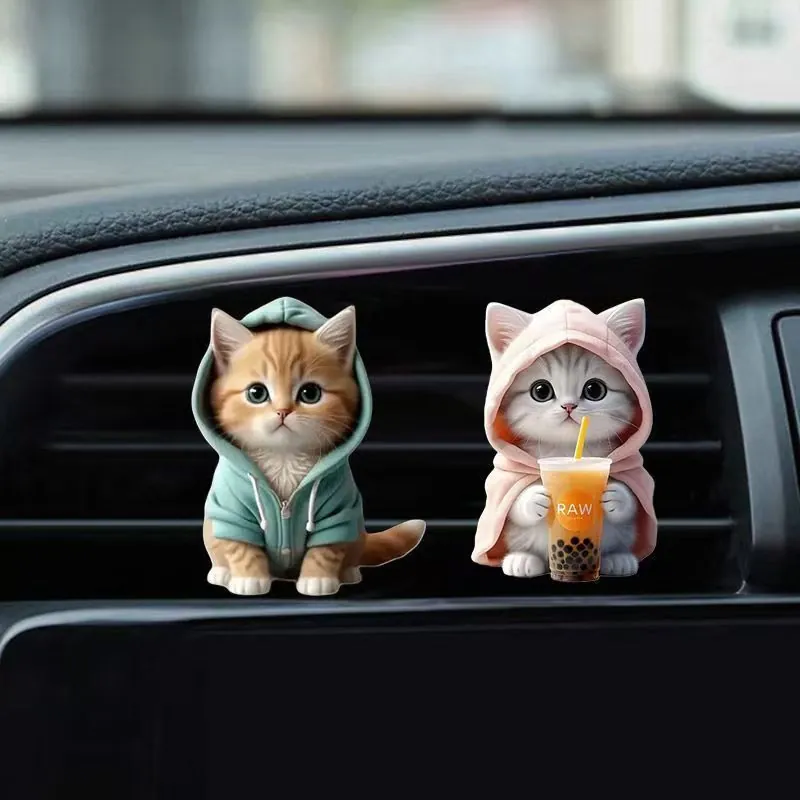 Cute Cartoon Cat Dog Car Air Vent Clip Aromatherapy Acrylic Animal Figurine Interior Decoration Fragrance Diffuser Ornament