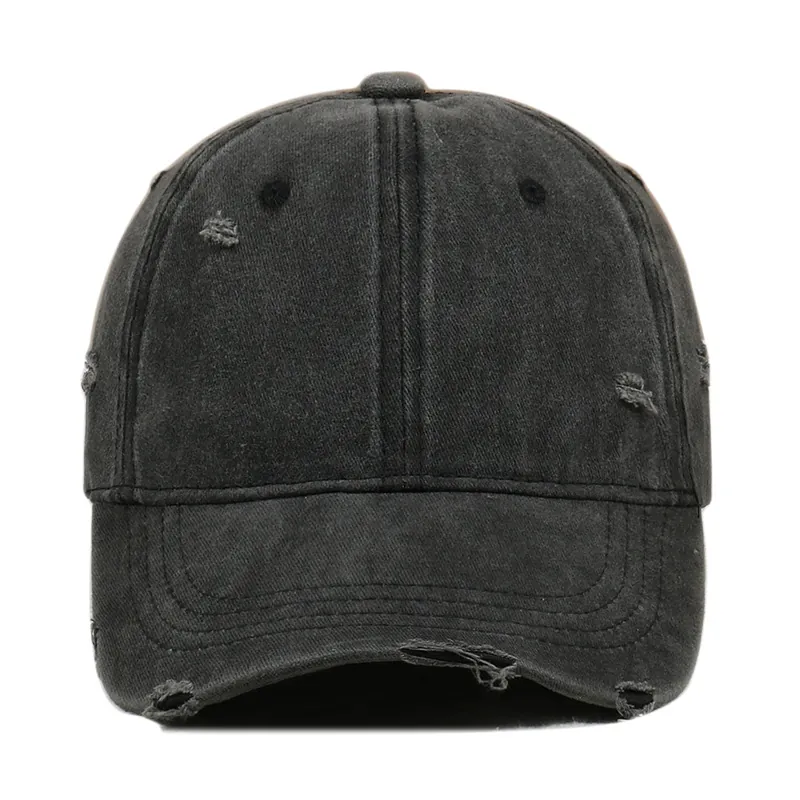 Distressed Washed Cotton Baseball Cap Torn Hole Retro Streetwear Peaked Hat Adjustable Unisex