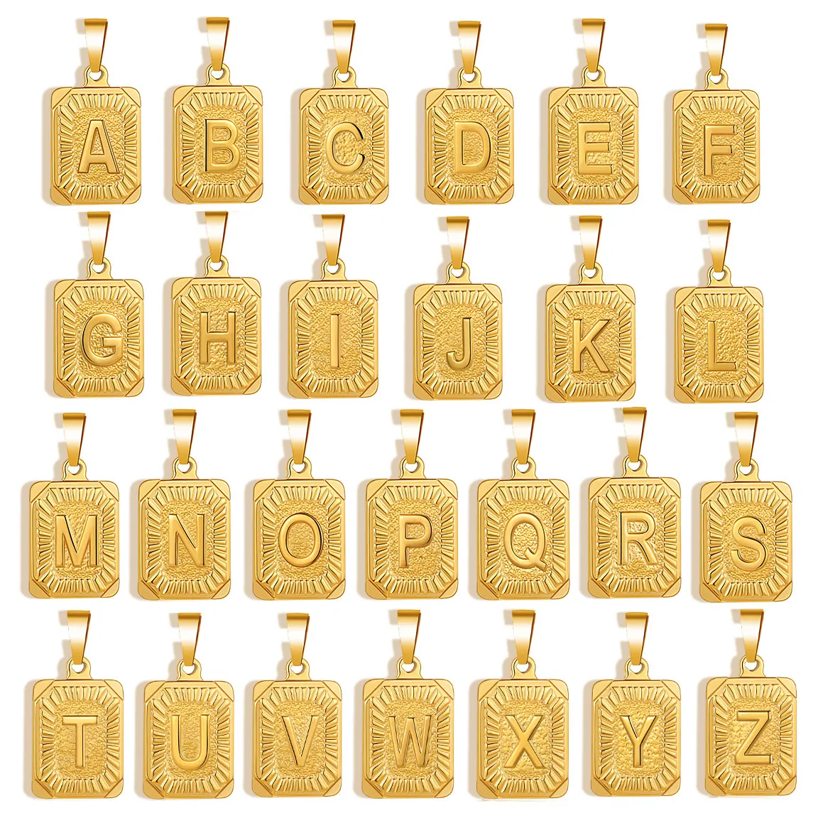 Ciondoli Alfabeto Iniziali Acciaio Inossidabile Oro Rettangolo Texture Raggi Di Sole Charms Per Gioielli