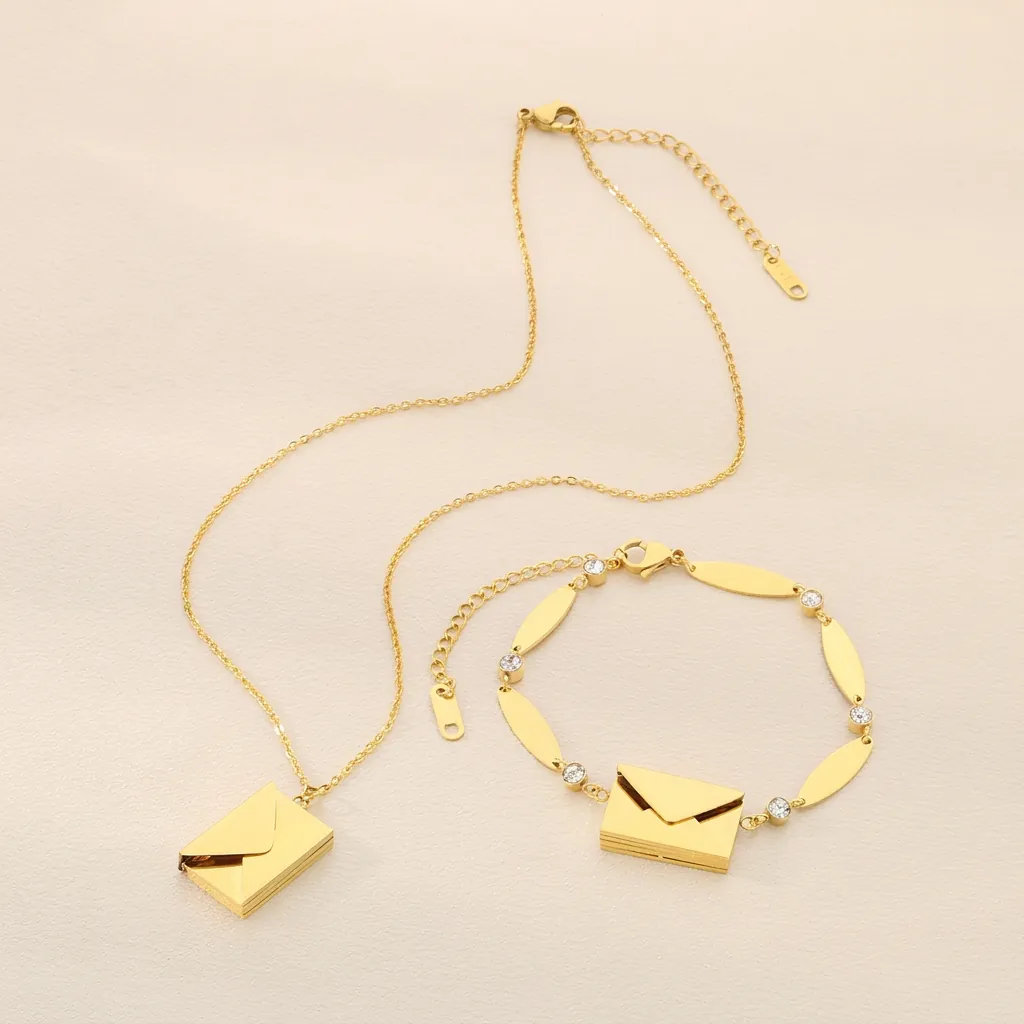 Gioielli Di Moda In Acciaio Inossidabile Collana Con Ciondolo A Busta Aperta E Bracciale In Strass Per Donna Regalo Romantico