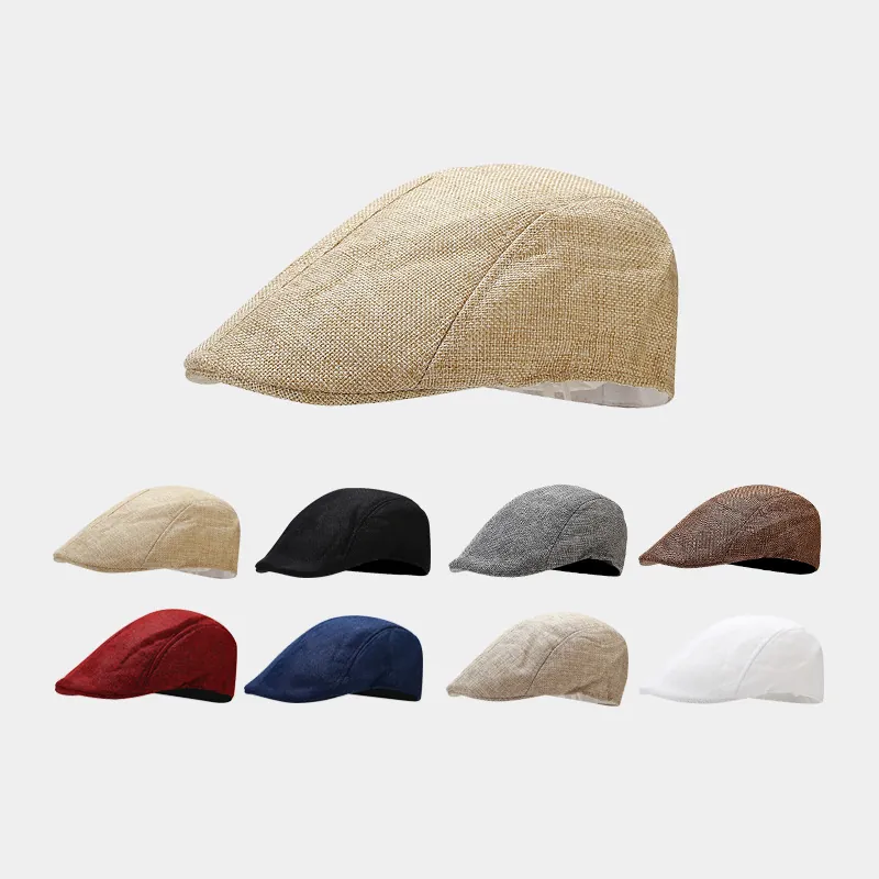 Retro Flat Cap Polyester Cotton Breathable Beret British Style Sun Shade Golf Hat Solid Color For Men Women